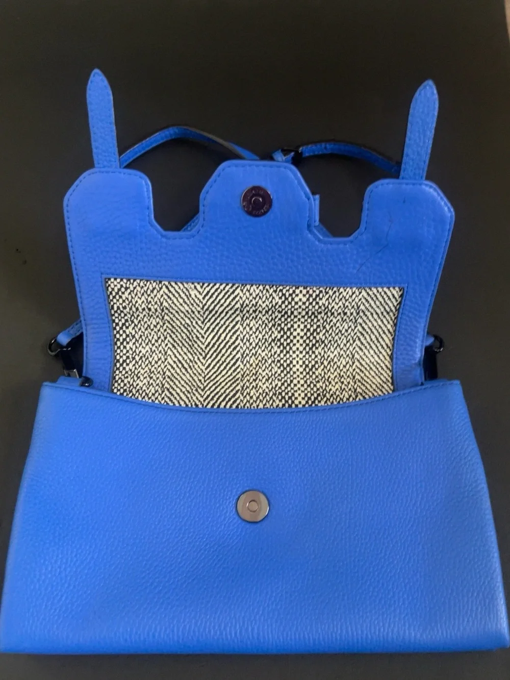 Rebecca Minkoff Mini Jules Blue Pebbled Leather Satchel Crossbody